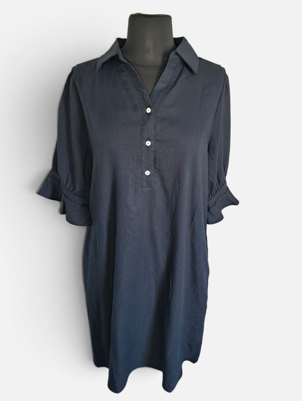 Dirass Women's Casual Summer Shirt Dress Ruffle Sleeve Button Down NWT Size L